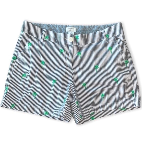 CROWN & Ivy Size 4 Navy/White Stripe All Over Embroidered Palm Trees - Picture 1 of 3